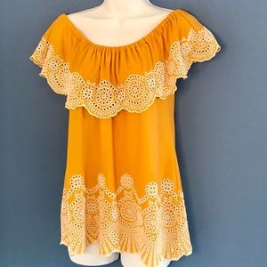 Yellow ruffle top white embroidery design size M